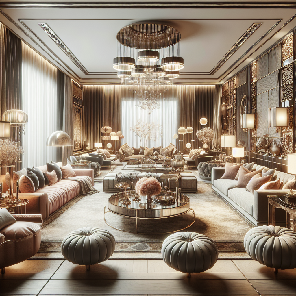 A beautifully designed living room showcasing luxury interior design with high-end materials.